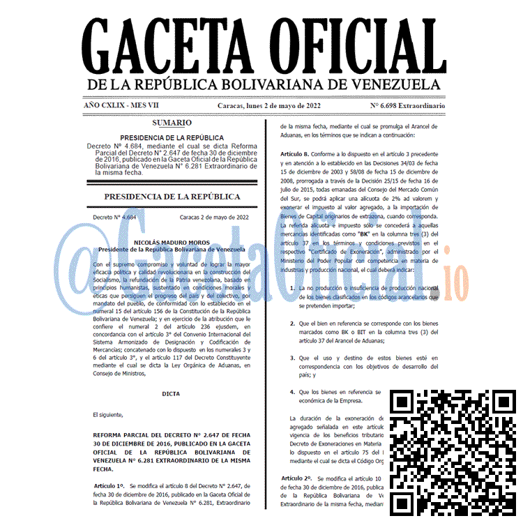 Venezuela Gaceta Oficial 6698 del 2 mayo 2022 Venezuela Gaceta Oficial 6698 del 2 mayo 2022