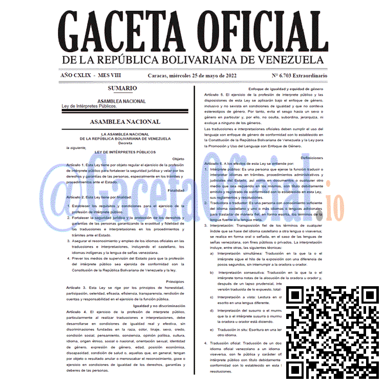 Gaceta Oficial Venezuela 6703 del 25 mayo 2022