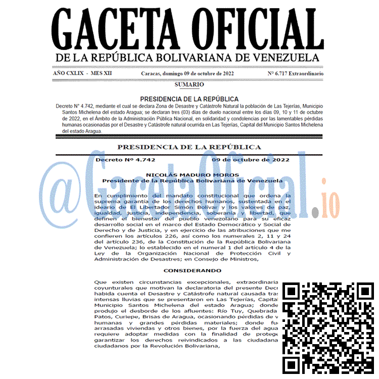 Gaceta Oficial Venezuela #6717 del 9 octubre 2022