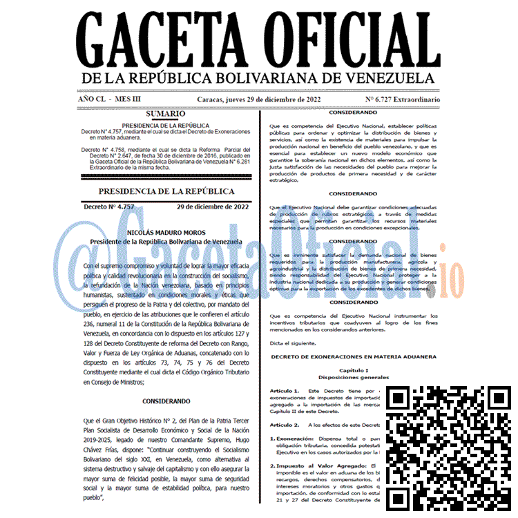 Venezuela Gaceta Oficial 6727 del 29 diciembre 2022 Gaceta Oficial, Gaceta 6727, Gaceta #6727, Gaceta Oficial Venezuela #6727