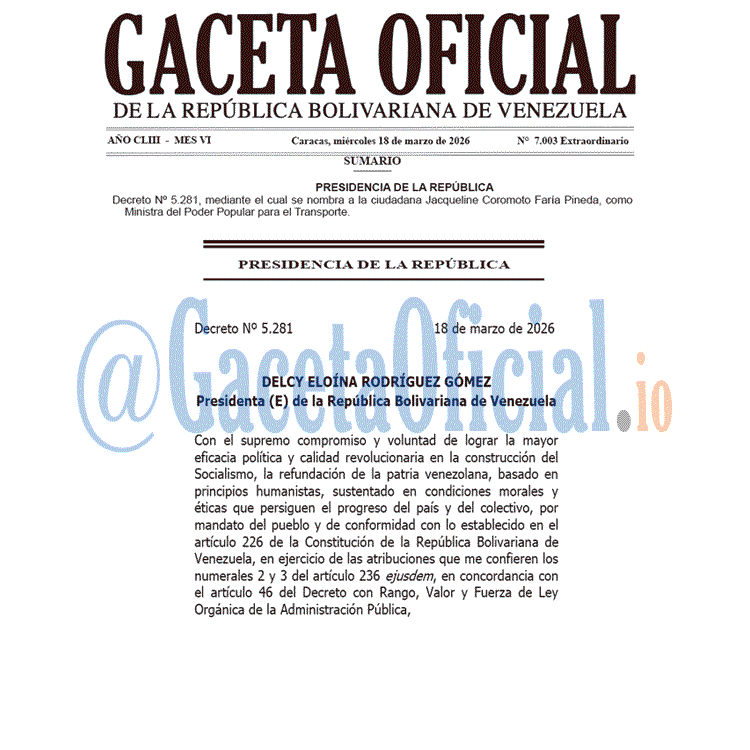 Venezuela Gaceta Oficial 7003 del 18 marzo 2026 Gaceta Oficial, Gaceta 7003, Gaceta 7003 HD, Gaceta #7003, Gaceta Oficial Venezuela #7003