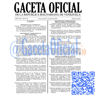 Gaceta Oficial Venezuela #43363 lunes 27 abril 2026