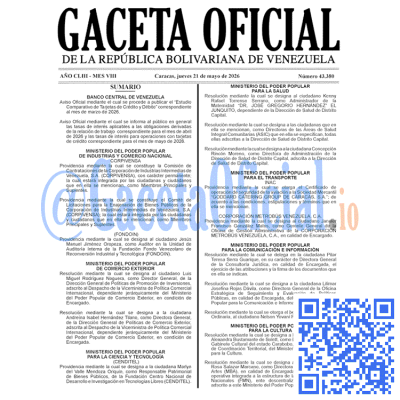 Gaceta Oficial Venezuela #43380 jueves 21 mayo 2026