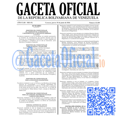 Gaceta Oficial Venezuela #43400 jueves 18 junio 2026
