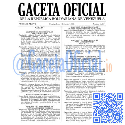 Gaceta Oficial Venezuela #43367 lunes 4 mayo 2026