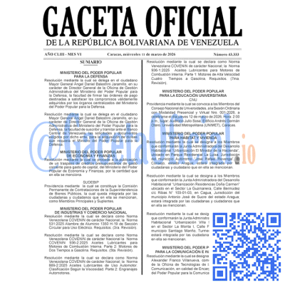 Gaceta Oficial Venezuela #43333 miércoles 11 marzo 2026
