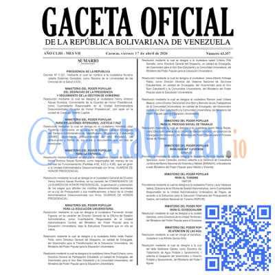 Gaceta Oficial Venezuela #43357 viernes 17 abril 2026