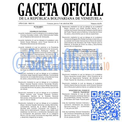 Gaceta Oficial Venezuela #43351 jueves 9 abril 2026