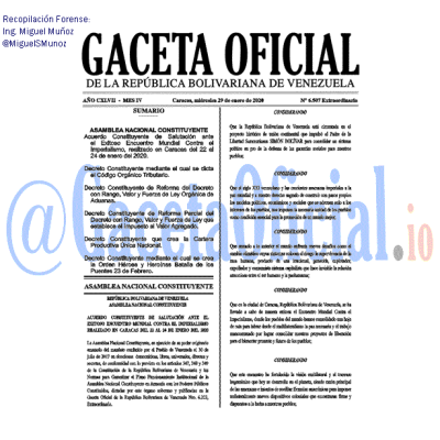Gaceta Oficial de Venezuela #6507 del miércoles 29 enero 2020